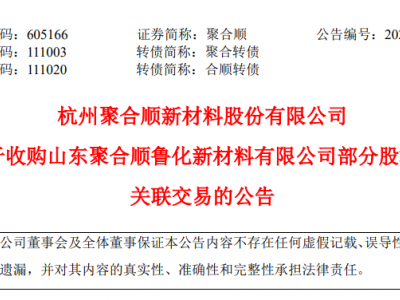 聚合顺：拟1.12亿元收购子公司聚合顺鲁化股权