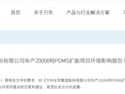 ​​万华化学大动作！PDMS产能要翻两倍多