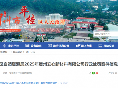 罚款108万！贺州新材料公司案件公示