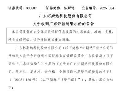 拓斯达,多项违规遭监管警示!